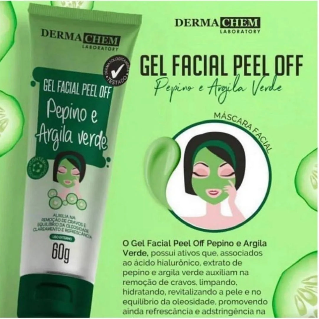 GEL FACIAL PEEL OFF PEPINO E ARGILA VERDE - DERMACHEM